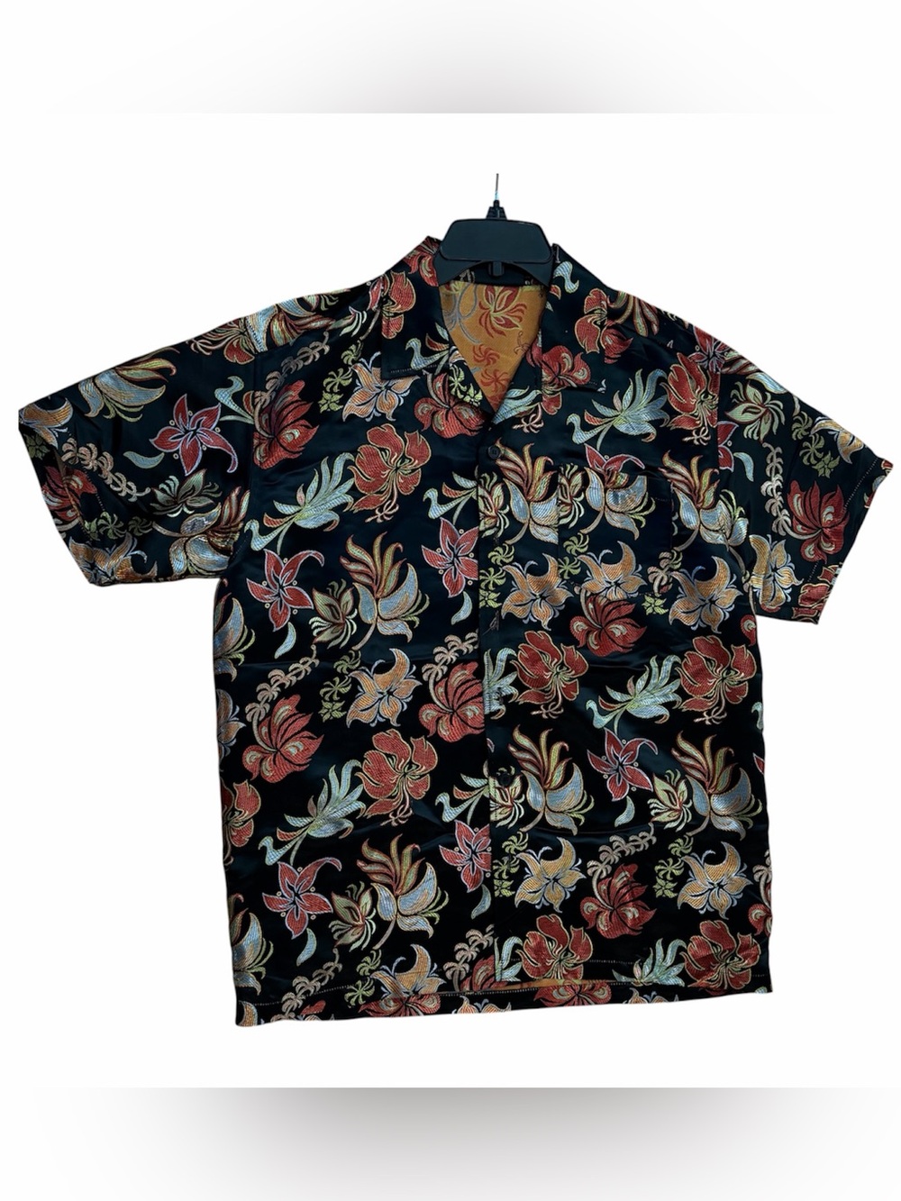 anchor blue Black Floral Button-Down Shirt